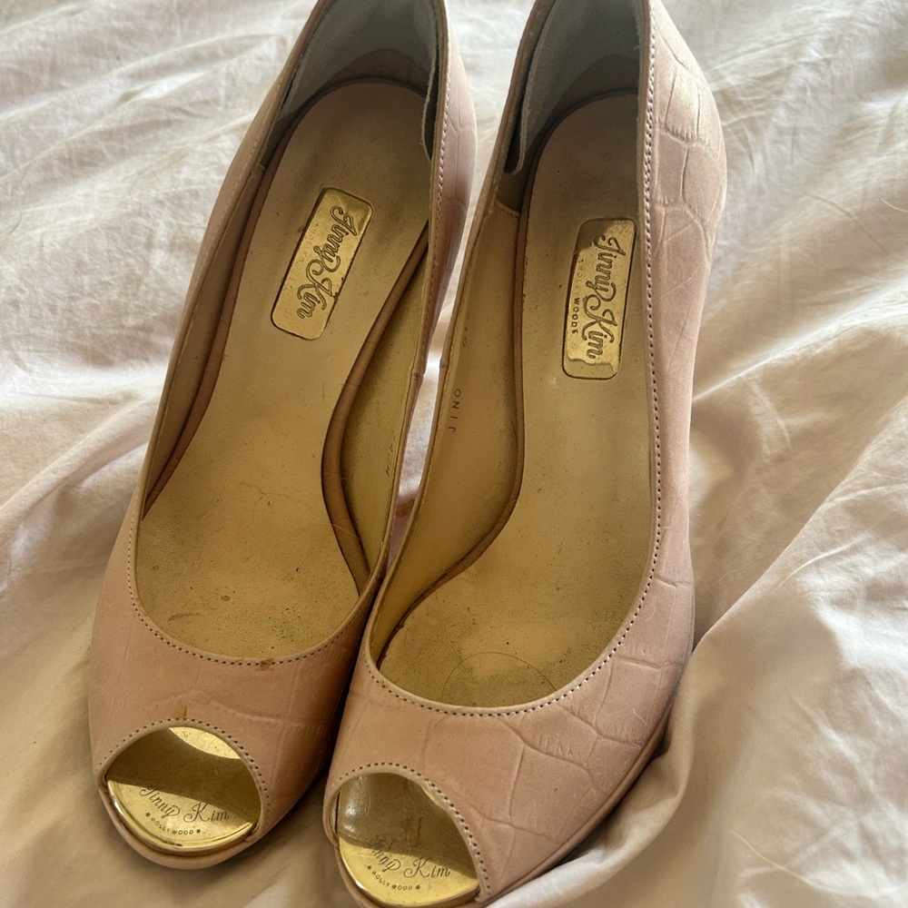 Women's Beige  Pink Peep Toe Heels
